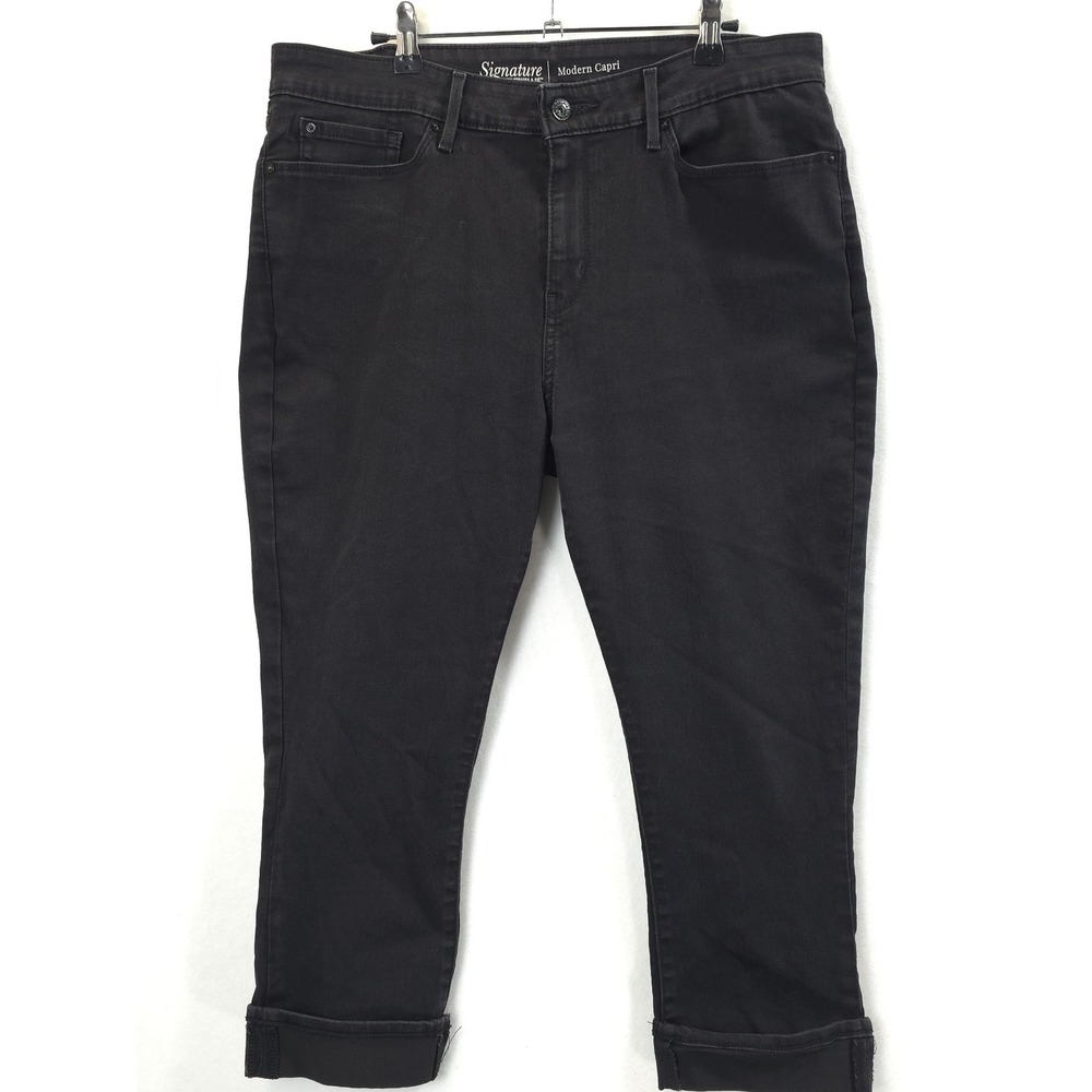 Signature by Levi Strauss Modern Capri Jeans Black Women 16 W33 Casual Stretch